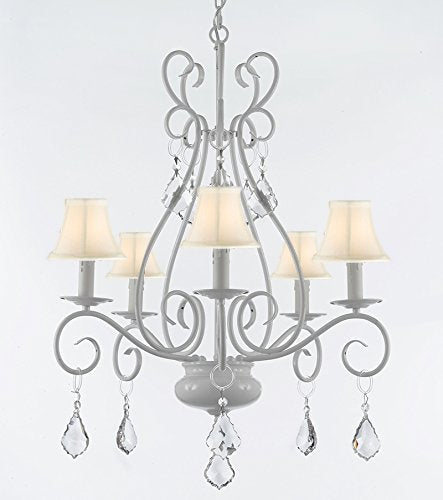 Wrought Iron Chandelier Crystal Lighting Empress Crystal (Tm) Chandeliers With White Shades H25.5" W25.5" - P7-B7-Sc/WHITE/441/5/Whiteshades