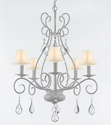 Wrought Iron Chandelier Crystal Lighting Empress Crystal (Tm) Chandeliers With White Shades H25.5" W25.5" - P7-B7-Sc/WHITE/441/5/Whiteshades