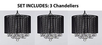 Set Of 3 Crystal Chandelier With Large Black Shade & Balls H15" X W15" **Set Of 3*** - Set Of 3 G7-B6/Black/Sm/26029/3