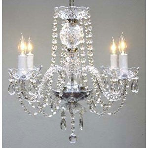 Swarovski Crystal Trimmed Chandelier New Authentic All Crystal Chandelier H17" X W17" Swag Plug In-Chandelier W/ 14' Feet Of Hanging Chain And Wire - J10-B15/26098/4 Sw