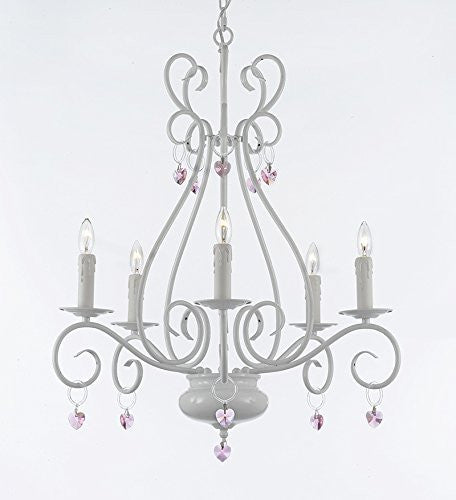 Wrought Iron Chandelier With Pink Hearts - P7-/White/B21/441/5