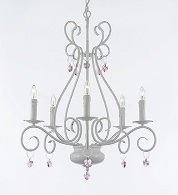 Wrought Iron Chandelier With Pink Hearts - P7-/White/B21/441/5