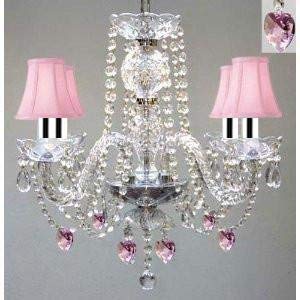 Swarovski Crystal Trimmed Chandelier! Chandelier Lighting W/Crystal Pink Shades & Hearts w/Chrome Sleeves! - J10-B43/B15/B21/PINKSHADES/26098/4 SW