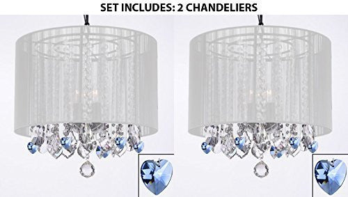 Set Of 2 - Crystal Chandeliers Chandelier With Large White Shade And Blue Crystal Hearts H15 - 2Ea G7-B85/White/26028/3