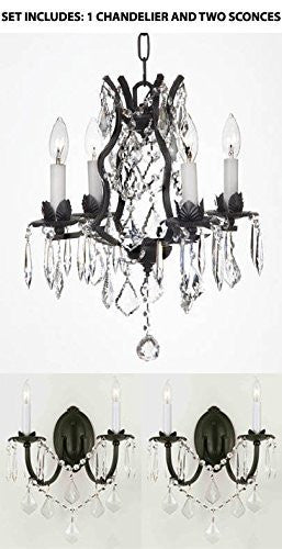 Three Piece Lighting Set - Wrought Iron Crystal Chandelier Lighting And 2 Wall Sconces - 1Ea 26096/4 + 2Ea 2/3034/Wallsconce