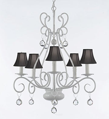 Wrought Iron Chandelier With Crystal Balls With Black Shade - P7-Sc/White/B6/441/5/Blackshades