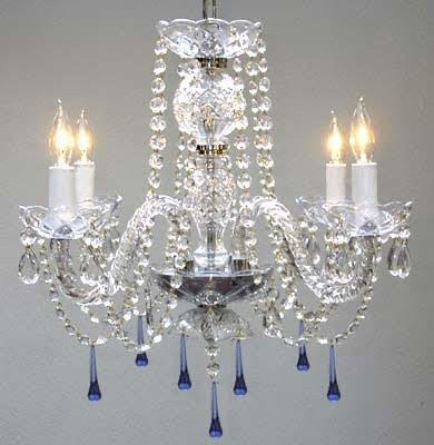Murano Venetian Style All Crystal Chandelier Lighting W/ Blue Crystals H17" X W17" - J10-B33/26098/4