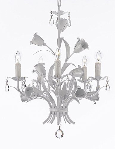 White Wrought Iron Floral Chandelier Empress Crystal(Tm) Flower Chandeliers Lighting H23" X W19" - J10-B39/White/325/5