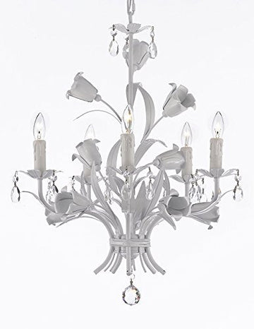 White Wrought Iron Floral Chandelier Empress Crystal(Tm) Flower Chandeliers Lighting H23" X W19" - J10-B39/White/325/5