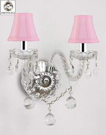 Murano Venetian Style All-Crystal Wall Sconce with Crystal Balls and - with Pink Shades & W/Chrome Sleeves! - G46-B43/PINKSHADES/B6/2/386