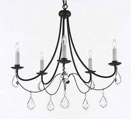 Empress Crystal (Tm) Wrought Iron Chandelier Lighting H.22.5" X W.26" Swag Plug In-Chandelier W/ 14' Feet Of Hanging Chain And Wire - J10-B16/B7/26031/5