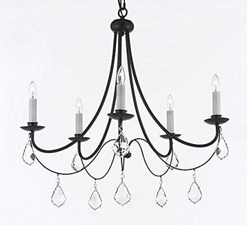 Empress Crystal (Tm) Wrought Iron Chandelier Lighting H.22.5" X W.26" Swag Plug In-Chandelier W/ 14' Feet Of Hanging Chain And Wire - J10-B16/B7/26031/5