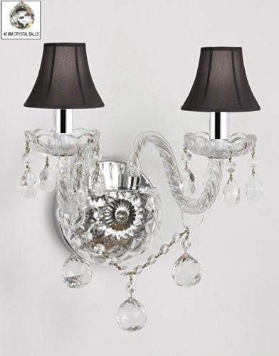 Murano Venetian Style All-Crystal Wall Sconce with Crystal Balls with Black Shades & W/Chrome Sleeves - G46-B43/BLACKSHADES/B6/2/386