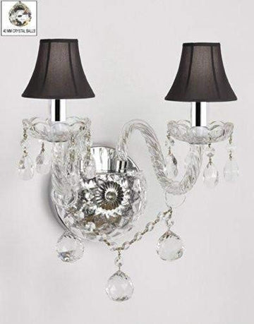 Murano Venetian Style All-Crystal Wall Sconce with Crystal Balls with Black Shades & W/Chrome Sleeves - G46-B43/BLACKSHADES/B6/2/386