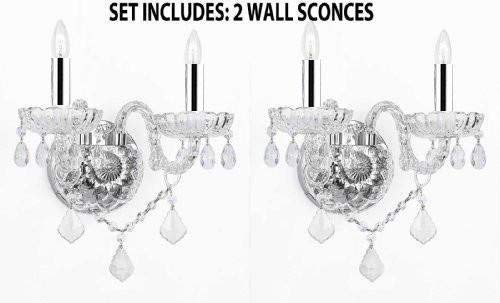 SET OF 2 MURANO VENETIAN STYLE CRYSTAL WALL SCONCES LIGHTING WITH CHROME SLEEVES - 2EA G46-B43/B12/2/386