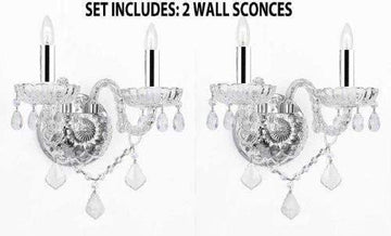 SET OF 2 MURANO VENETIAN STYLE CRYSTAL WALL SCONCES LIGHTING WITH CHROME SLEEVES - 2EA G46-B43/B12/2/386