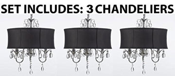 Set Of 3 Modern Contemporary Black Drum Shade & Empress Crystal (Tm) Ceiling Chandelier Pendant Lightning Fixture - J10-Black/26032/3-Set Of 3