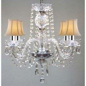 MURANO VENETIAN STYLE ALL CRYSTAL CHANDELIER W/SHADES W/CHROME SLEEVES! - J10-B43/WHITESHADES/26098/4