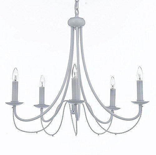 Wrought Iron Chandelier Lighting Country French White 5 Lights Ceiling Fixture Light Wrought Country French - J10-403/5-white