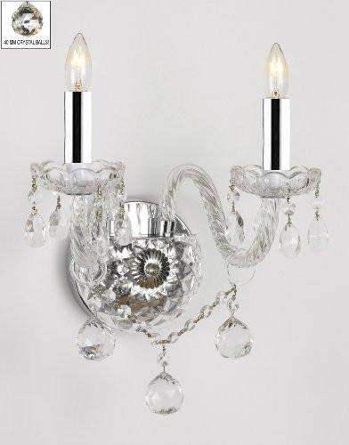 Swarovski Crystal Trimmed Wall Sconce! Murano Venetian Style All-Crystal Wall Sconce with Crystal Balls w/Chrome Sleeves! - G46-B43/B6/2/386 SW