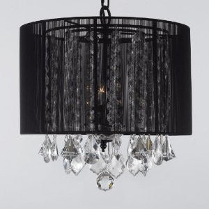 Crystal Chandelier With Large Black Shade H15" X W15" Swag Plug In-Chandelier W/ 14' Feet Of Hanging Chain And Wire - F9-B16/Black/Sm/26029/3