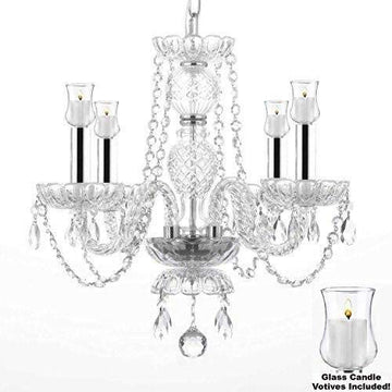Crystal Chandelier Lighting W/Candle Votives H 17" X W 17"- for Indoor/Outdoor Use! Great for Outdoor Events, Hang from Trees/Gazebo / Pergola/Porch / Patio/Tent w/Chrome Sleeves! - J10-B43/B31/26098/4