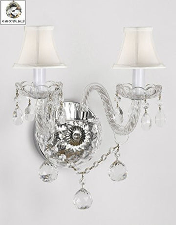 Swarovski Crystal Trimmed Chandelier Murano Venetian Style All-Crystal Wall Sconce With Crystal Balls And - With White Shades - G46-Whiteshades/B6/2/386 Sw
