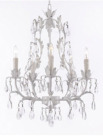 White Wrought Iron Floral Chandelier Lighting Crystal Chandeliers - J10-White/26016/5