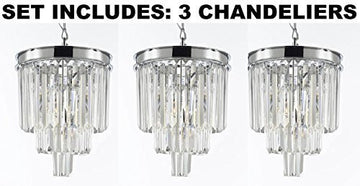 Set Of 3 - Palladium Empress Crystal (Tm) Glass Fringe 3-Tier Chandelier Lighting Chrome Finish H15" W12" - J10-26042/3-Set Of 3