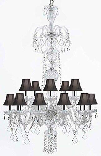 Crystal Chandelier Chandeliers Lighting with Black Shades w/Chrome Sleeves! H48" x W32" - G46-B43/BLACKSHADES/CLEAR/590/15