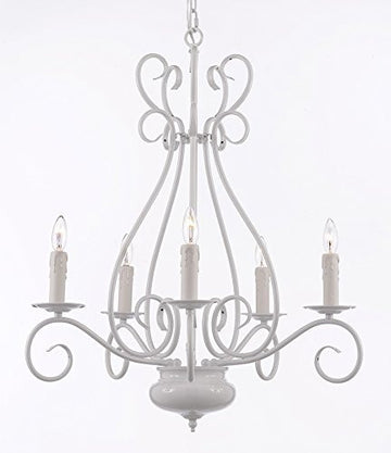 White Wrought Iron Tole Chandelier Lighting H 25.5" X W 25.5" - A7-White/441/5