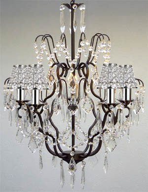 Versailles Wrought Iron Chandelier Empress Crystal (Tm) Chandelier With Crystal Shades And Chrome Sleeves Swag Plug In-Chandelier W/ 14' Feet Of Hanging Chain And Wire - J10-B16/B32/B43/C/26034/5