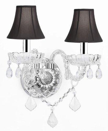 Murano Venetian Style Crystal Wall Sconce Lighting W/Black Shades with Chrome Sleeves! - G46-B43/BLACKSHADES/B12/2/386