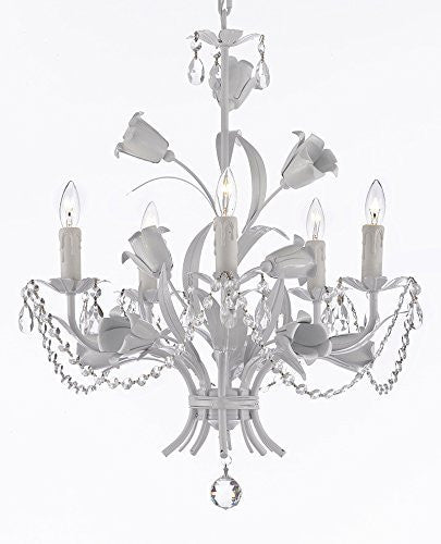 White Wrought Iron Floral Chandelier Empress Crystal(Tm) Flower Chandeliers Lighting H23" X W19" - J10-B39/B52/White/325/5