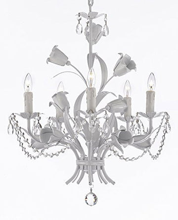 White Wrought Iron Floral Chandelier Empress Crystal(Tm) Flower Chandeliers Lighting H23" X W19" - J10-B39/B52/White/325/5