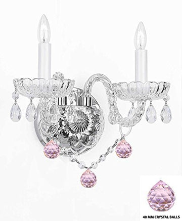Wall Sconce Lighting With Crystal Pink Balls - Perfect For Kids And Girls Bedrooms - G46-B76/2/386