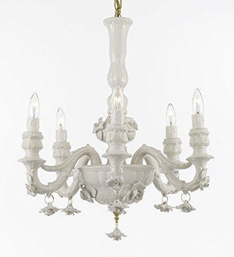 Authentic Capodimonte White Porcelain Chandelier Lighting Chandeliers Made in Italy, Good for Dining Room, Kids & Girls Bedrooms w/ Roses & Flowers Speciality item, Limited Stock Available - GB102-WHITE/435/6