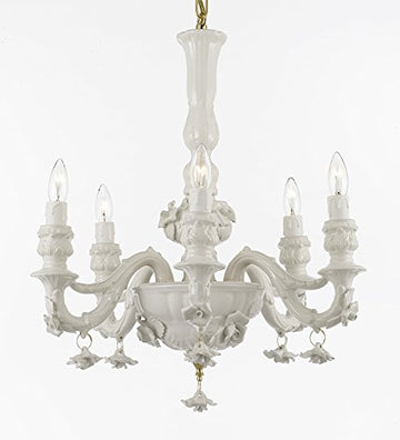 Authentic Capodimonte White Porcelain Chandelier Lighting Chandeliers Made in Italy, Good for Dining Room, Kids & Girls Bedrooms w/ Roses & Flowers Speciality item, Limited Stock Available - GB102-WHITE/435/6