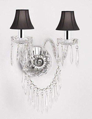 Murano Venetian Style All-Crystal Wall Sconce and - with Black Shades & W/Chrome Sleeves! - G46-B43/BLACKSHADES/B27/2/386