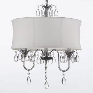 White Drum Shade Crystal Ceiling Chandelier Pendant Light Fixture Lighting Lamp - J10-White/26033/3