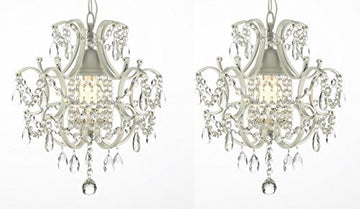 Set of 2 Wrought Iron Crystal Chandelier Lighting Country French White One Light Ceiling Fixture Wrought Country French Min Kitchen - set of 2 592/1-WHITE