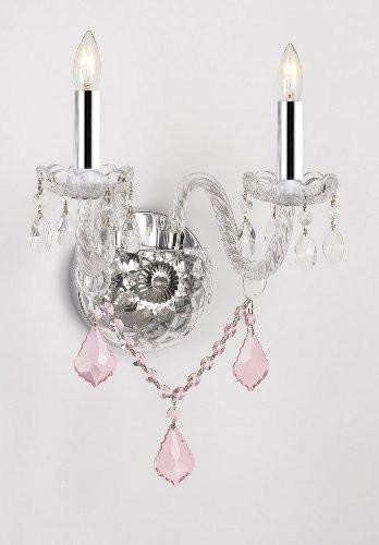 Murano Venetian Style Crystal Wall Sconce Lighting with Pink Color Crystal W/Chrome Sleeves - G46-B43/PINKB2/2/386