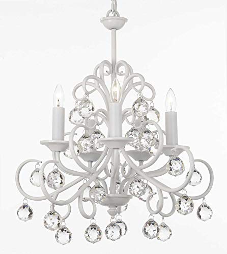 Bellora Iron and Crystal White Chandelier Lighting with Faceted Crystal Balls - J10-26070/5 WHT