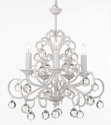 Bellora Iron and Crystal White Chandelier Lighting with Faceted Crystal Balls - J10-26070/5 WHT
