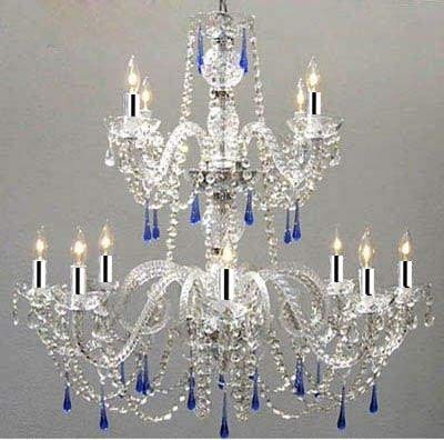AUTHENTIC ALL CRYSTAL CHANDELIER CHANDELIERS WITH BLUE CRYSTALS WITH CHROME SLEEVES - J10-B43/26048/8+4/BLUE