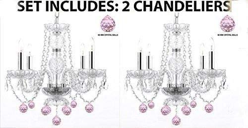 Set of 2 - Chandeliers Lighting W/Crystal Pink Balls w/Chrome Sleeves! H 17 - 2EA J10-B43/B76/26098/4