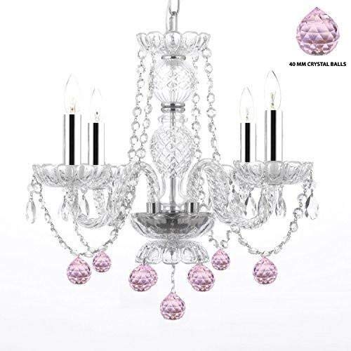 Swarovski Crystal Trimmed Chandelier! Chandelier Lighting W/Crystal Pink Balls w/Chrome Sleeves! H 17" W17" - Perfect for Kid's and Girls Bedroom! - J10-B43/B76/26098/4SW