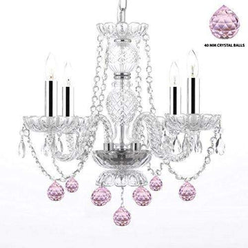 Swarovski Crystal Trimmed Chandelier! Chandelier Lighting W/Crystal Pink Balls w/Chrome Sleeves! H 17" W17" - Perfect for Kid's and Girls Bedroom! - J10-B43/B76/26098/4SW