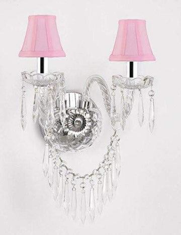 Murano Venetian Style All-Crystal Wall Sconce and - with Pink Shades & W/Chrome Sleeves! - G46-B43/PINKSHADES/B27/2/386