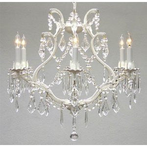 White Wrought Iron Crystal Chandelier Lighting H 19" W 20" - A500-White/3530/6